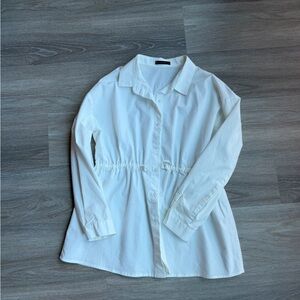 White Button-Up Shirt with Cinched Waist